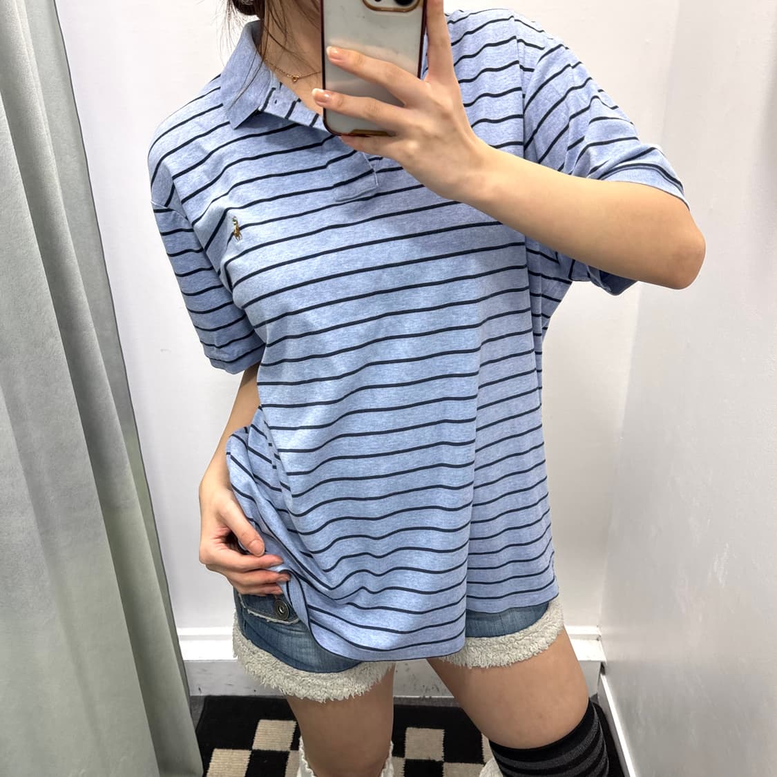 폴로 블루 스트라이프 커스텀 슬림핏 pk 반팔티셔츠 상품이미지1