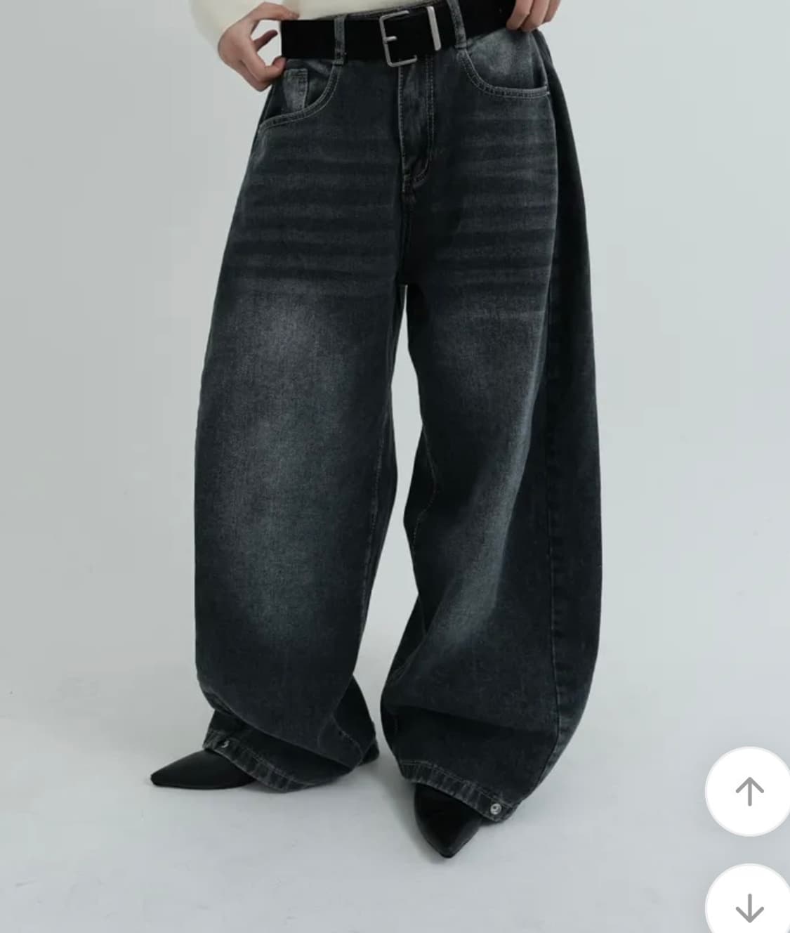 스냅 핀턱 와이드 데님 팬츠-gray 상품이미지1