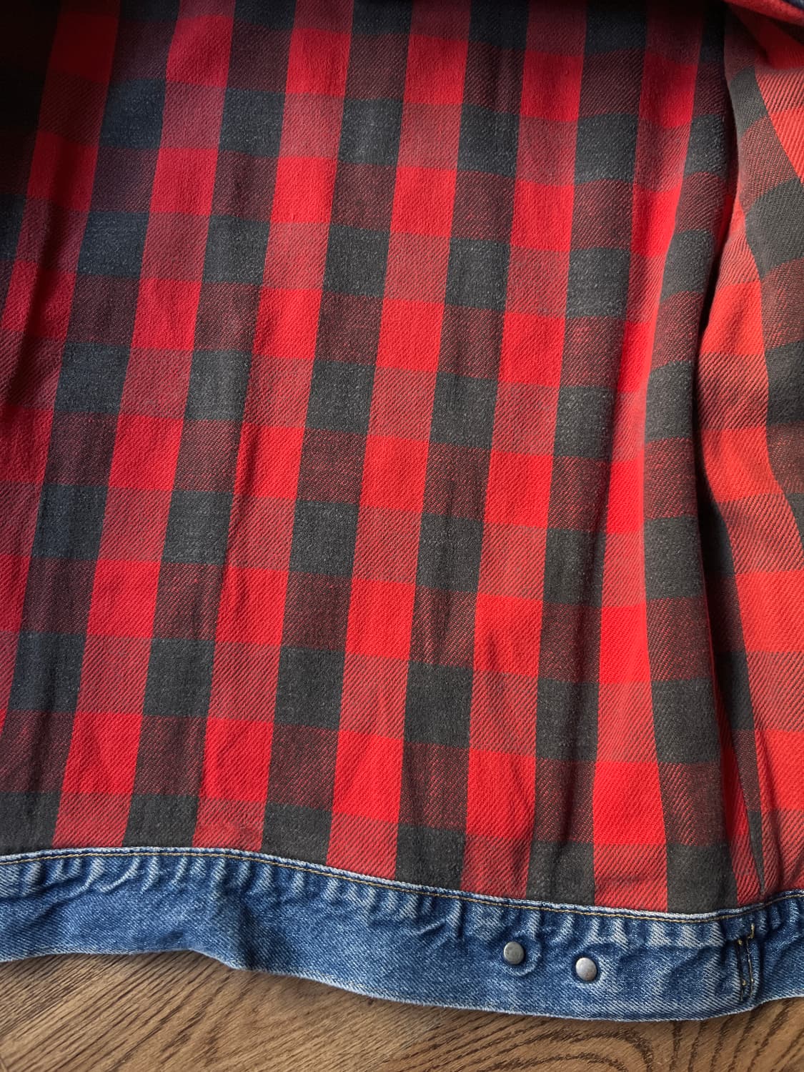 [S]90's USA 빈티지 버팔로 체크 라이닝 데님 트러커 자켓 상품이미지6