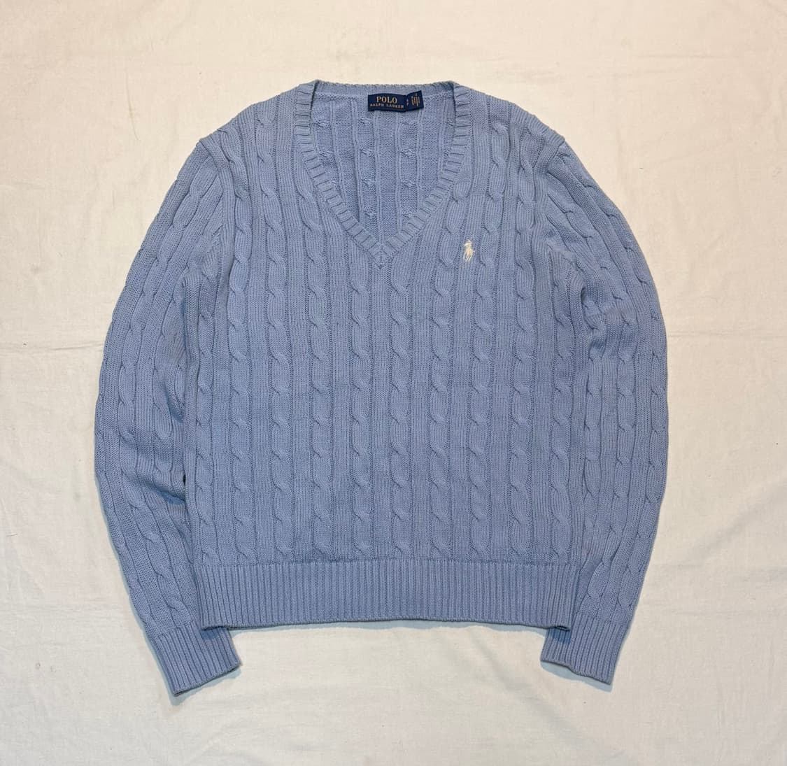 폴로 랄프로렌 브이넥 꽈배기 케이블 니트 스카이블루 상품이미지1