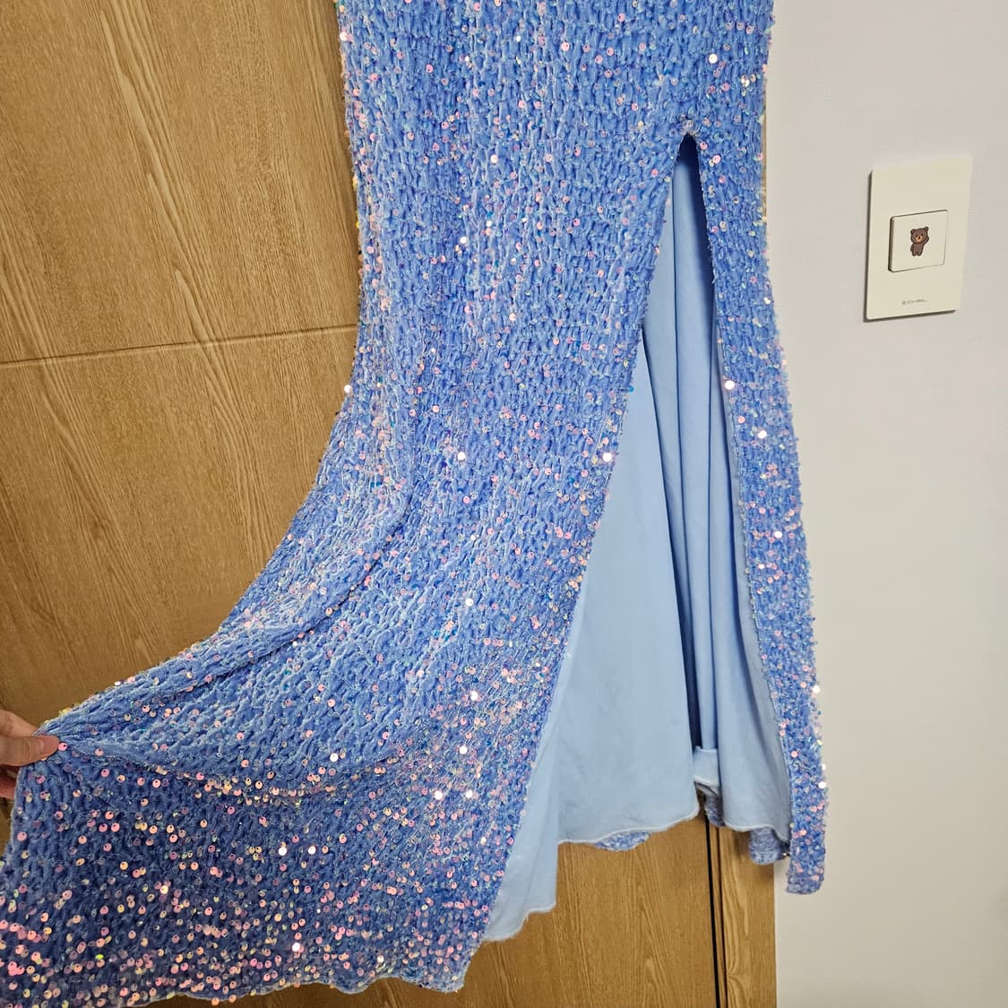 스팽글 벨벳 블루 옆트임 연말파티프롬 롱드레스 M 머메이드 반짝이 원피스 상품이미지9