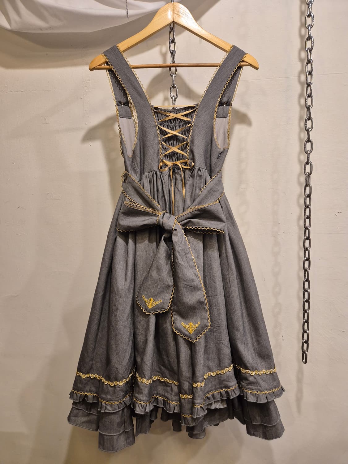 mcluster 리본 아일렛 진주 그레이 케이프 원피스 상품이미지8