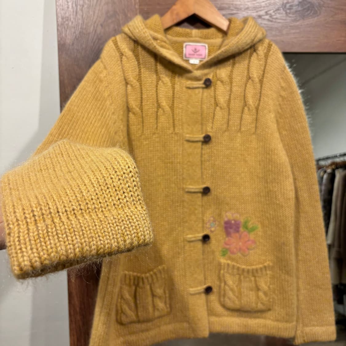 빈티지 모리걸 울혼방 머스타드 후드 니트 코트 가디건 상품이미지10
