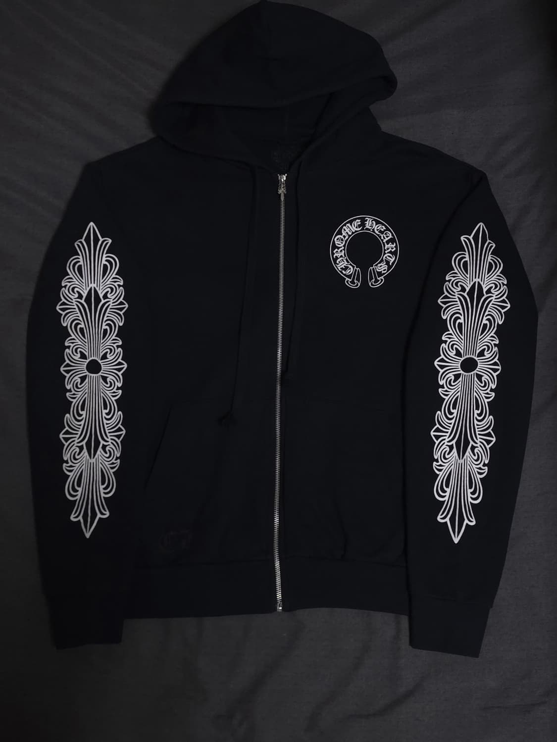 [M] 크롬하츠 홀스슈 플로랄 플리스 후드집업 블랙 상품이미지2