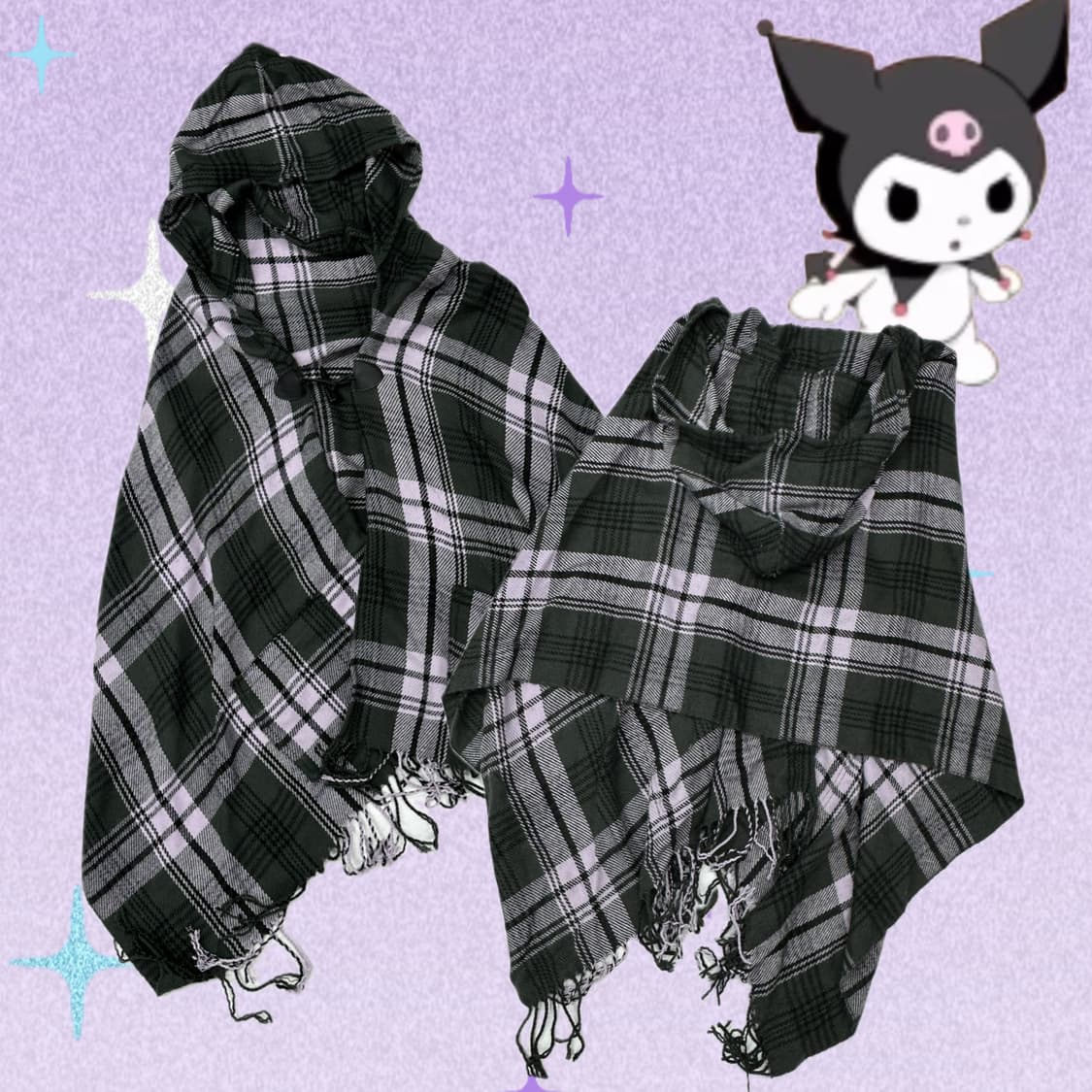 💜쿠로미깔 퍼플 연보라 체크 망토 케이프💜 가을 겨울 후드 아우터 상품이미지1