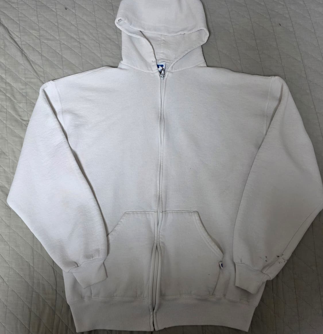 [XL] 90s 빈티지 러셀 애슬레틱 화이트 후드집업 Usa스테인 상품이미지1