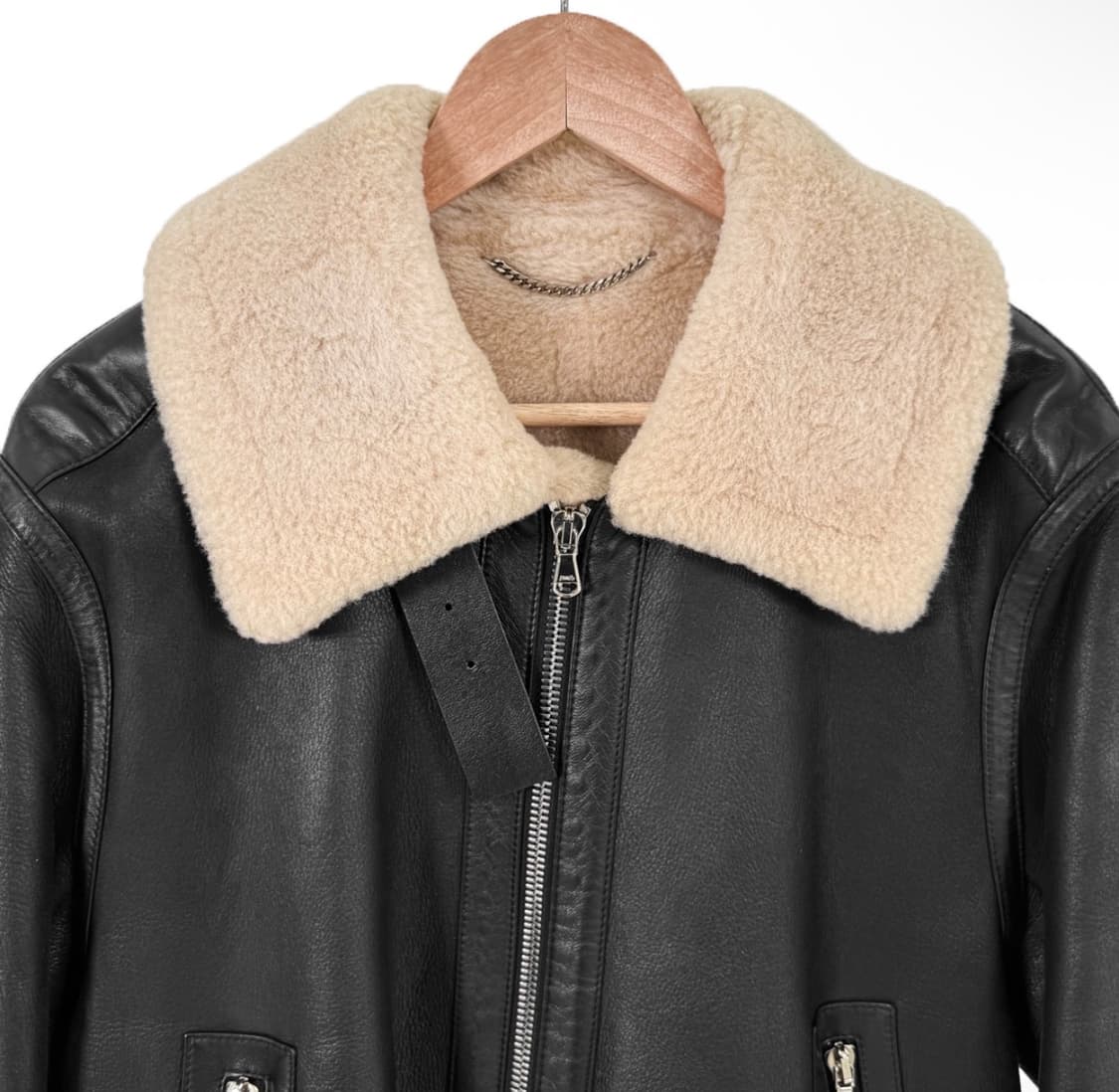 [46] 솔리드옴므 남성 램스킨 레더 양털 시어링 무스탕 자켓 블랙 상품이미지4