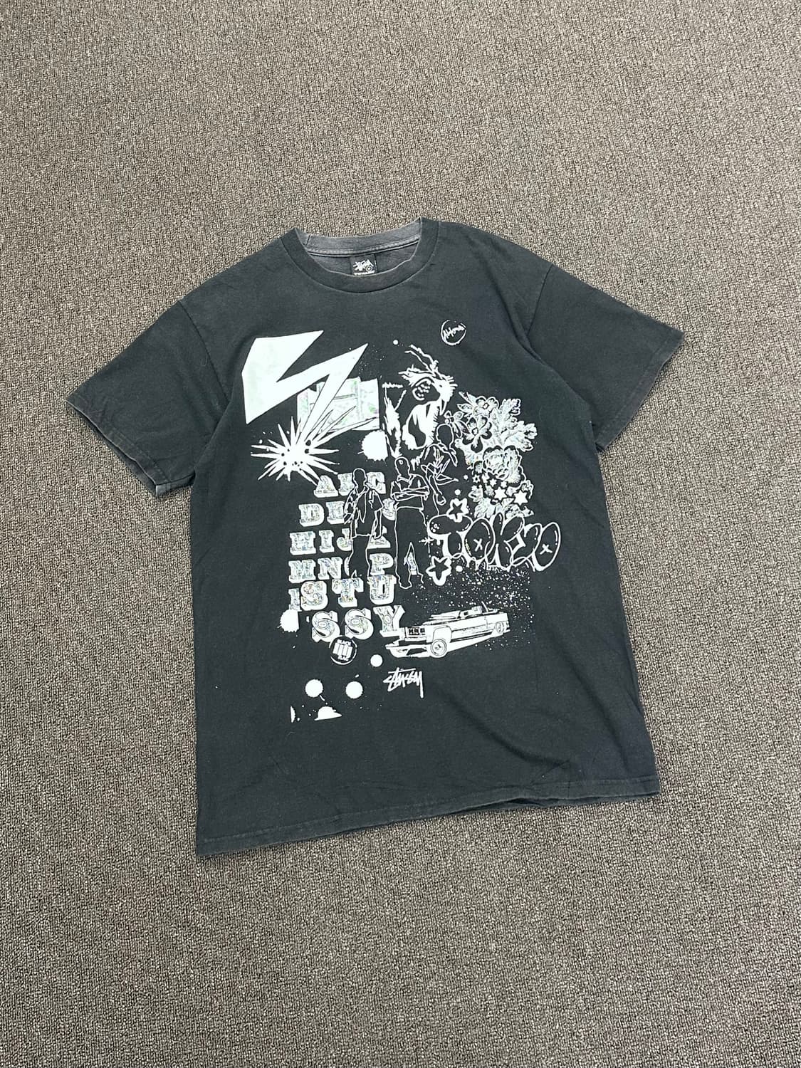 M)스투시 빈티지 시부야 크라운 블랙 반팔 티셔츠 상품이미지2