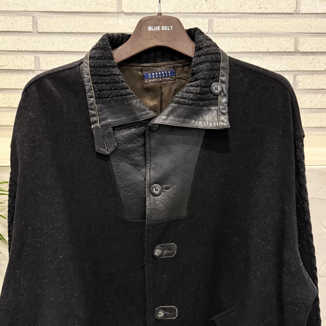 EURO VINTAGE 아란 케이블 레더 울자켓 하이넥 워머 디테일 상품이미지3