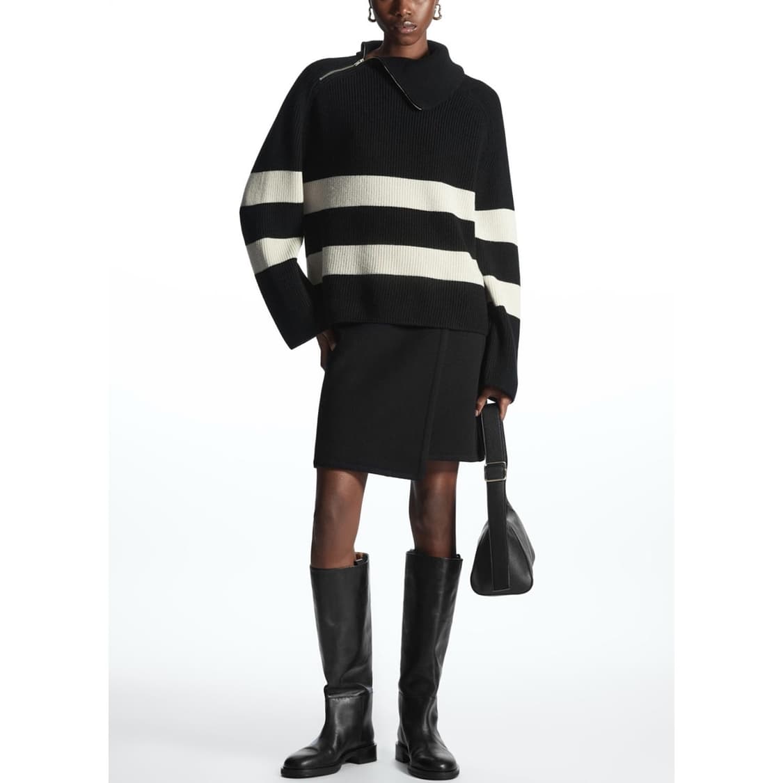 코스 COS 퍼넬넥 하프 집 스트라이프 니트 상품이미지1