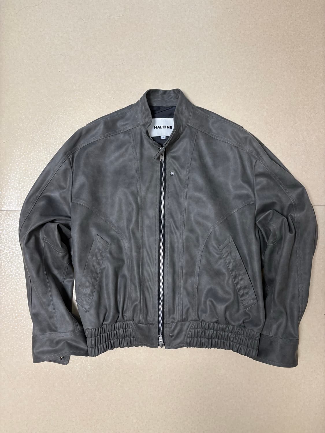 알렌느 바이커 디테일 스크랩 포우 레더 3D 블루종 그레이 상품이미지3