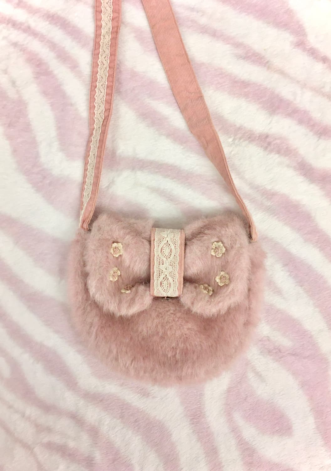 모리걸 리본 퍼 크로스백 가방 핑크 갸루 상품이미지1