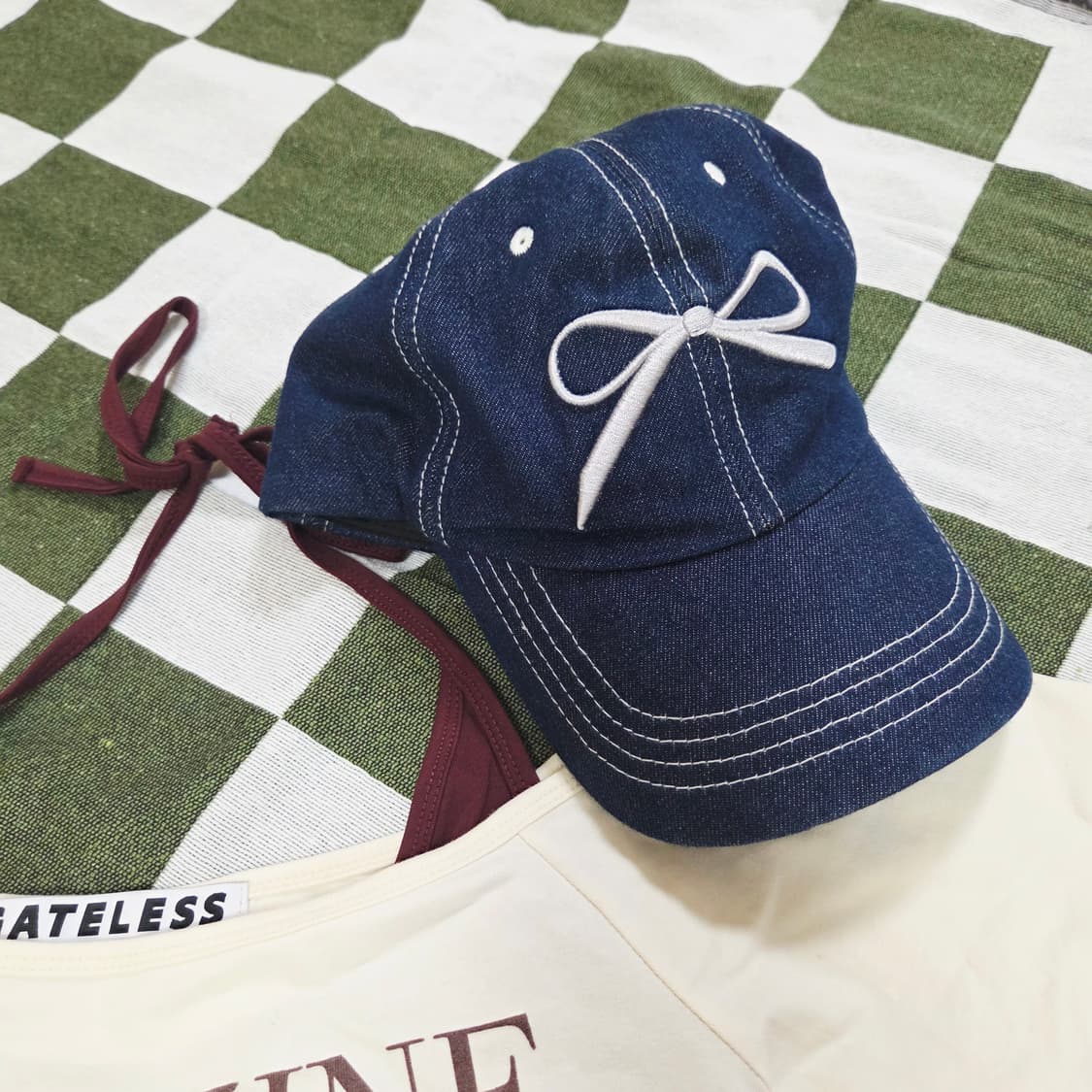 Denim Ribbon Embroidery Cap 상품이미지1