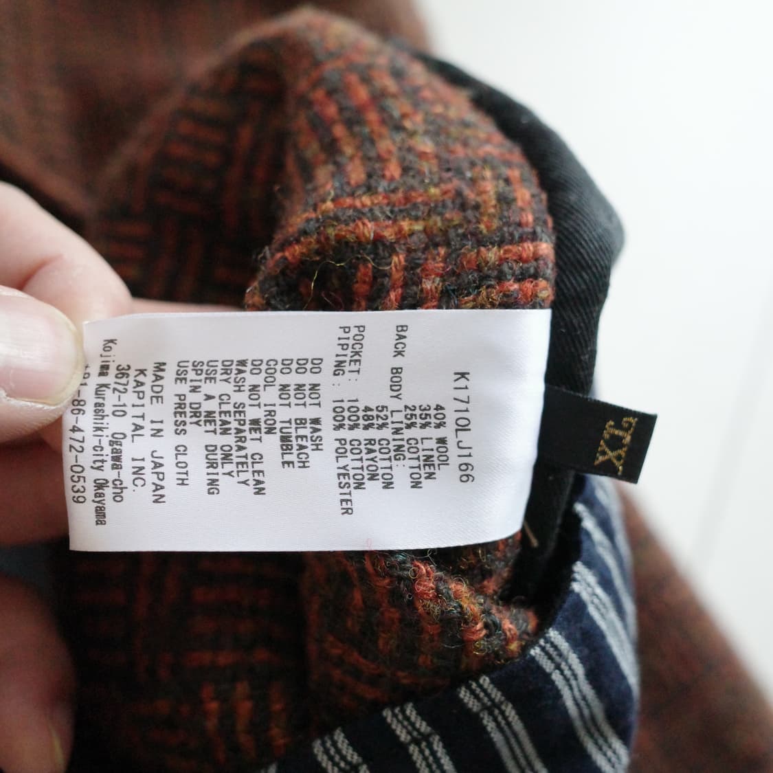 캐피탈 17FW 트위드 울 린넨 샤카 코트 XL사이즈 상품이미지6