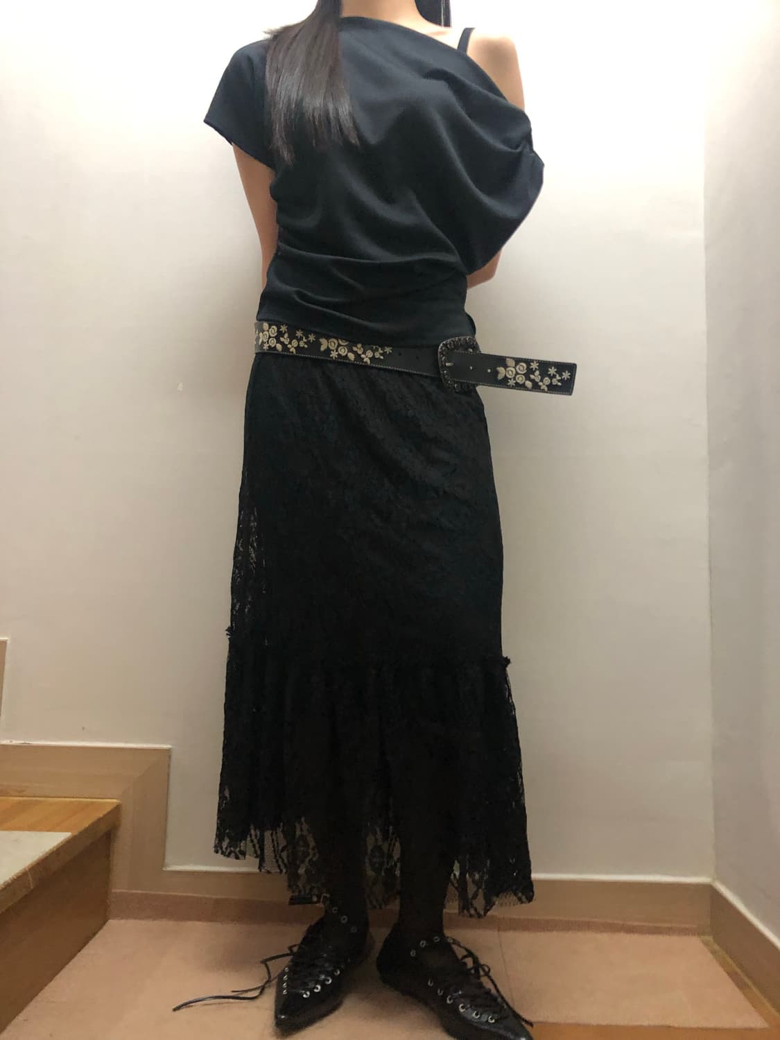 빈티지 블랙 레이스 롱 스커트 상품이미지3