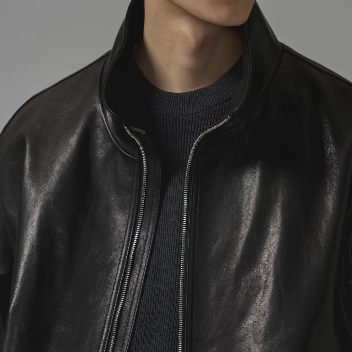 (2size) 인더로우 하이넥 램스킨 베지터블 레더자켓 상품이미지4