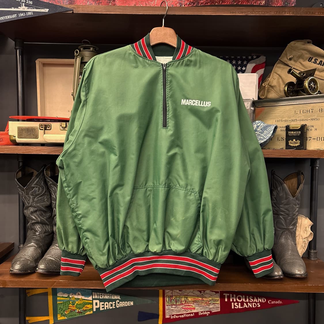 90s 마셀러스 머스탱 클럽 바시티 사틴 반집업 캥거루포켓 N779 상품이미지1