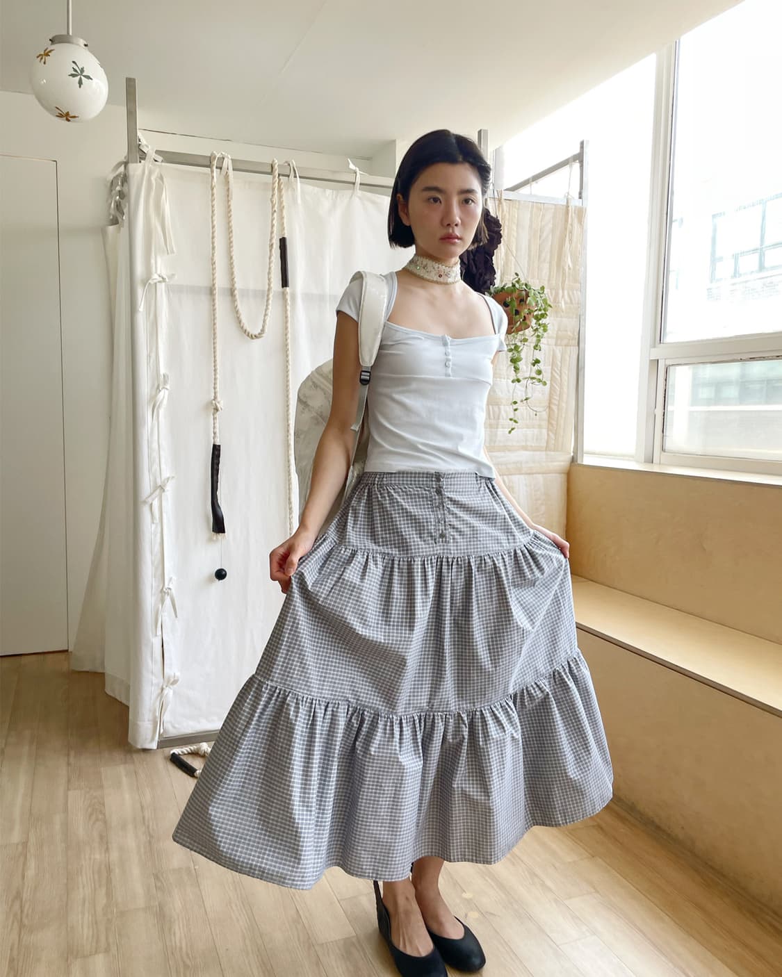 BUTTON LEAF SQUARE T-SHIRT SKY BLUE 상품이미지3