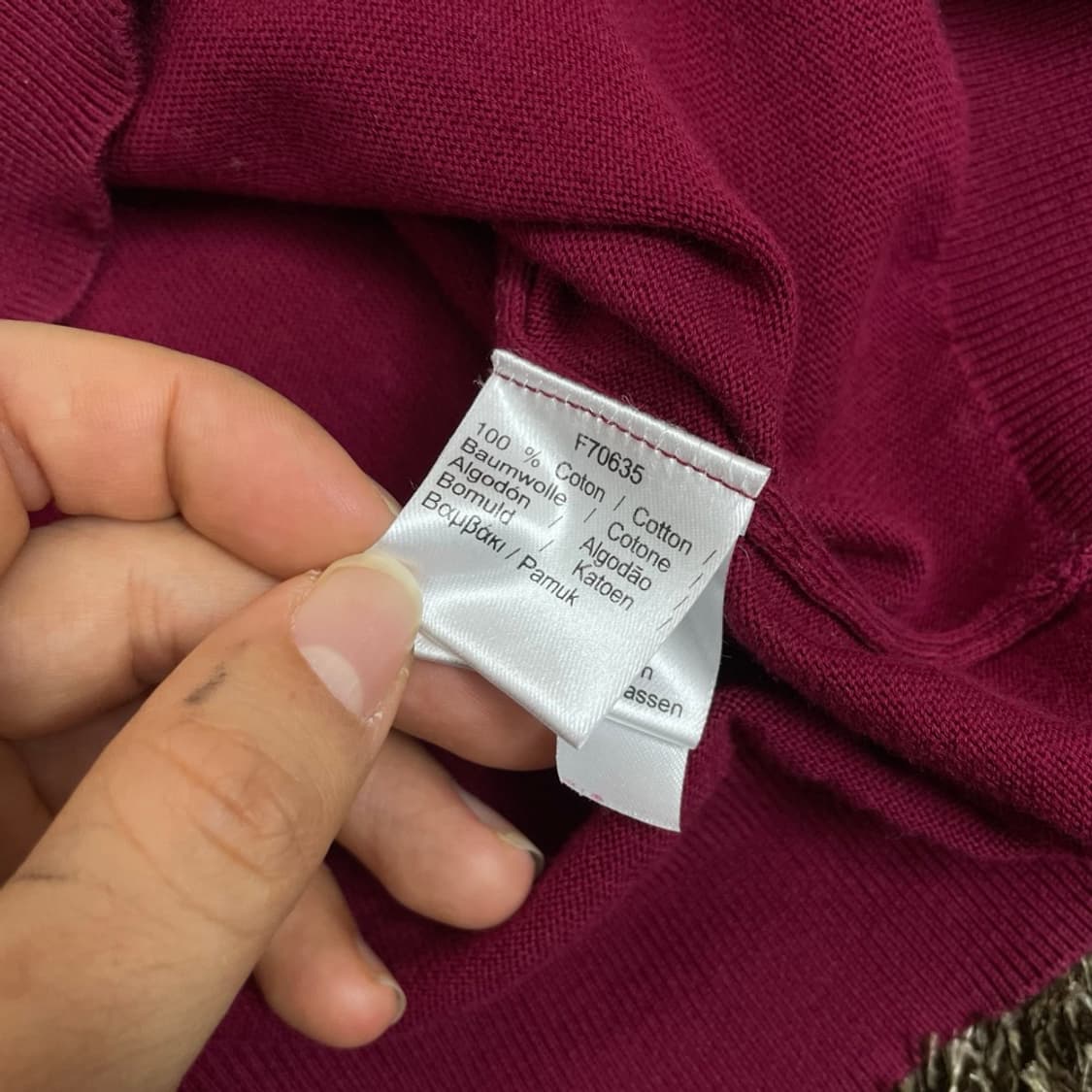 라코스테 LACOSTE 버건디 코튼 브이넥 니트 34 상품이미지3