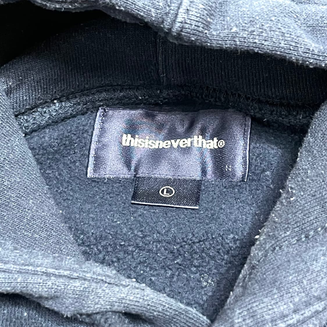 디스이즈네버댓 스펠로고 네이비 기모 후드티셔츠 남성L 상품이미지3