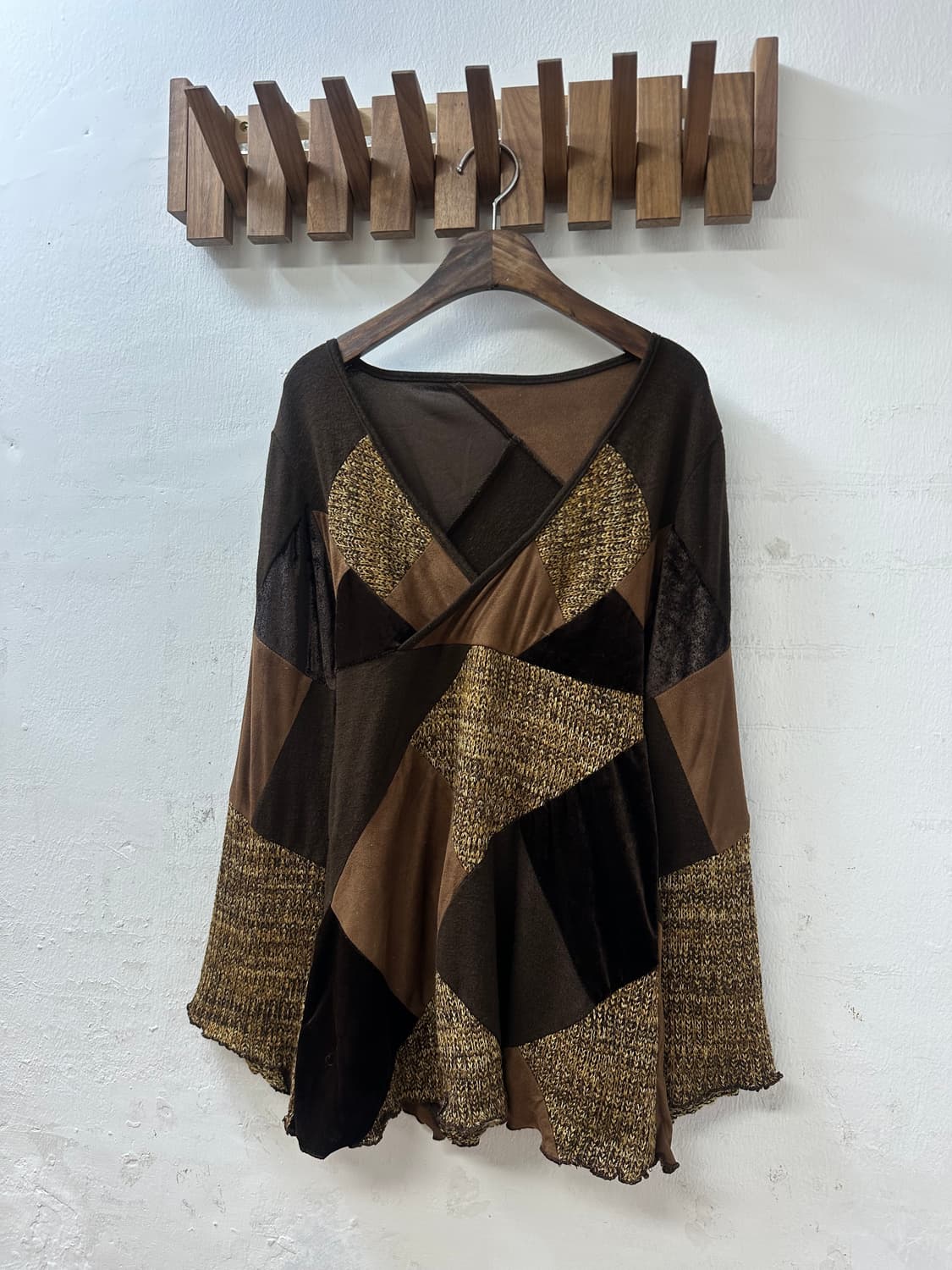 일본빈티지 브라운 조각 믹스 패치워크 탑 티셔츠  상품이미지2