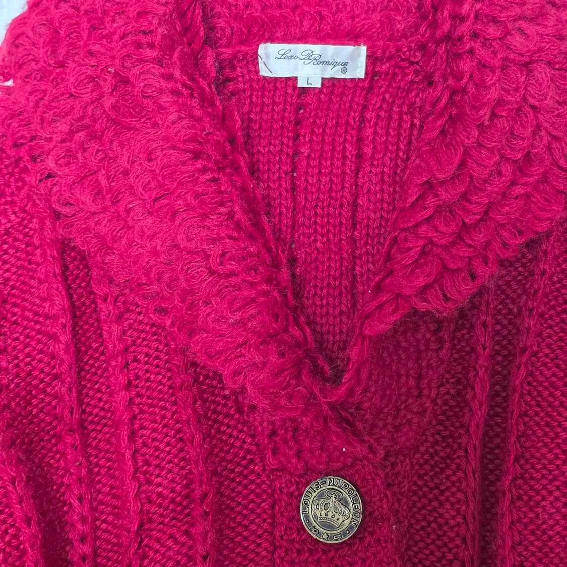 일본빈티지)레드 케이블 모리걸st 오네갸루 카라 케이블 더블니트 가디건 상품이미지2