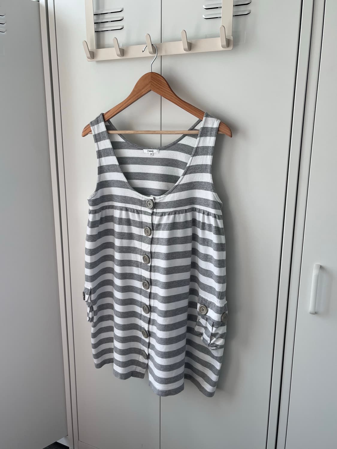 J-honey 단추 스트라이프 핀턱 나시 원피스 상품이미지2