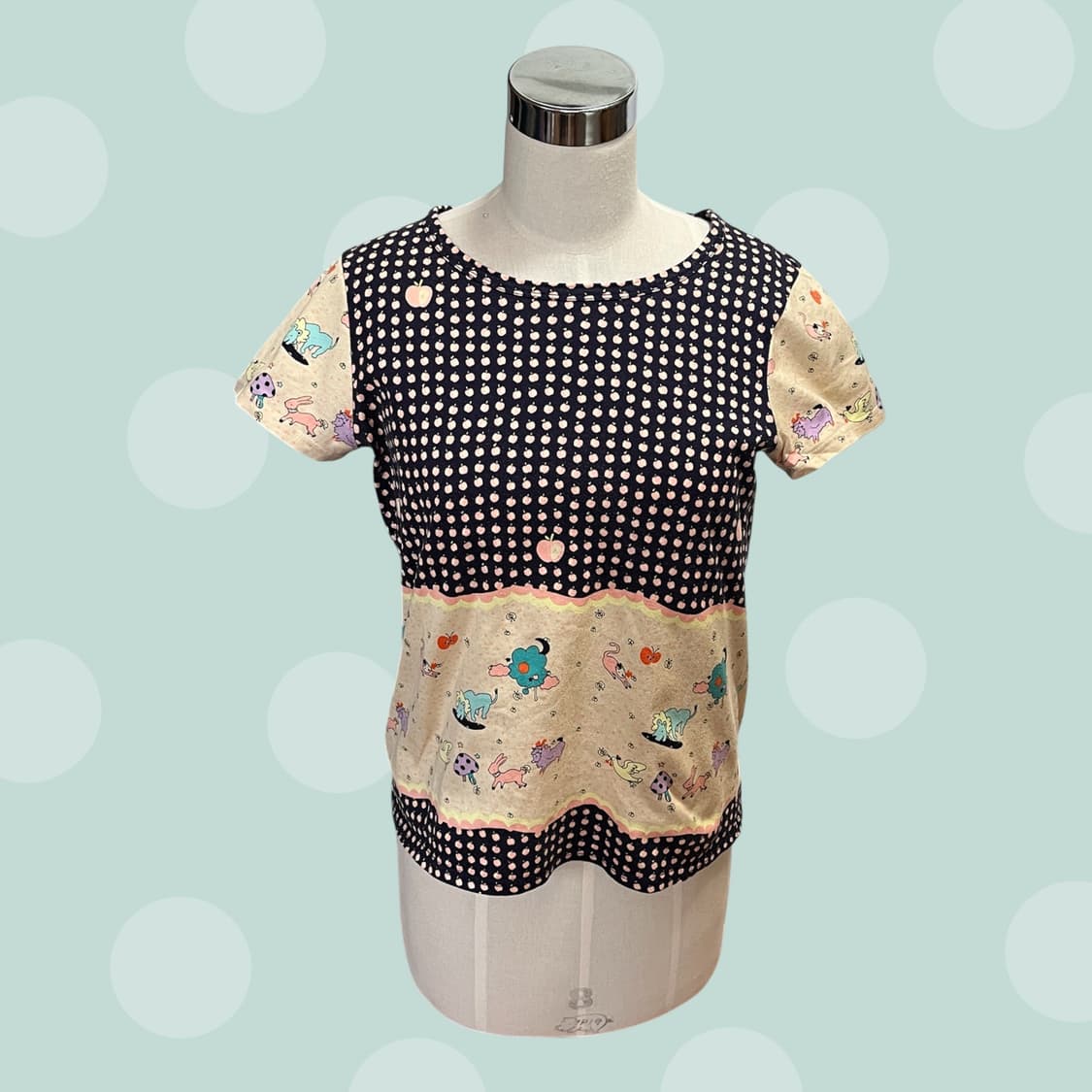 모리걸 사과 땡땡이 패치워크 티셔츠 상품이미지3