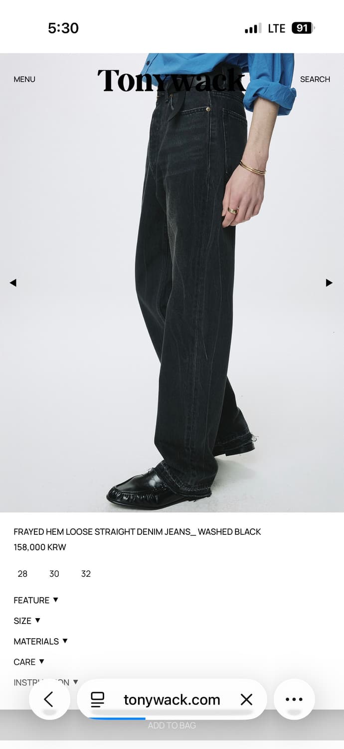 26ss 토니웩 루즈 스트레이트 데님 팬츠 워시드 블랙 32사이즈 새상품 상품이미지4