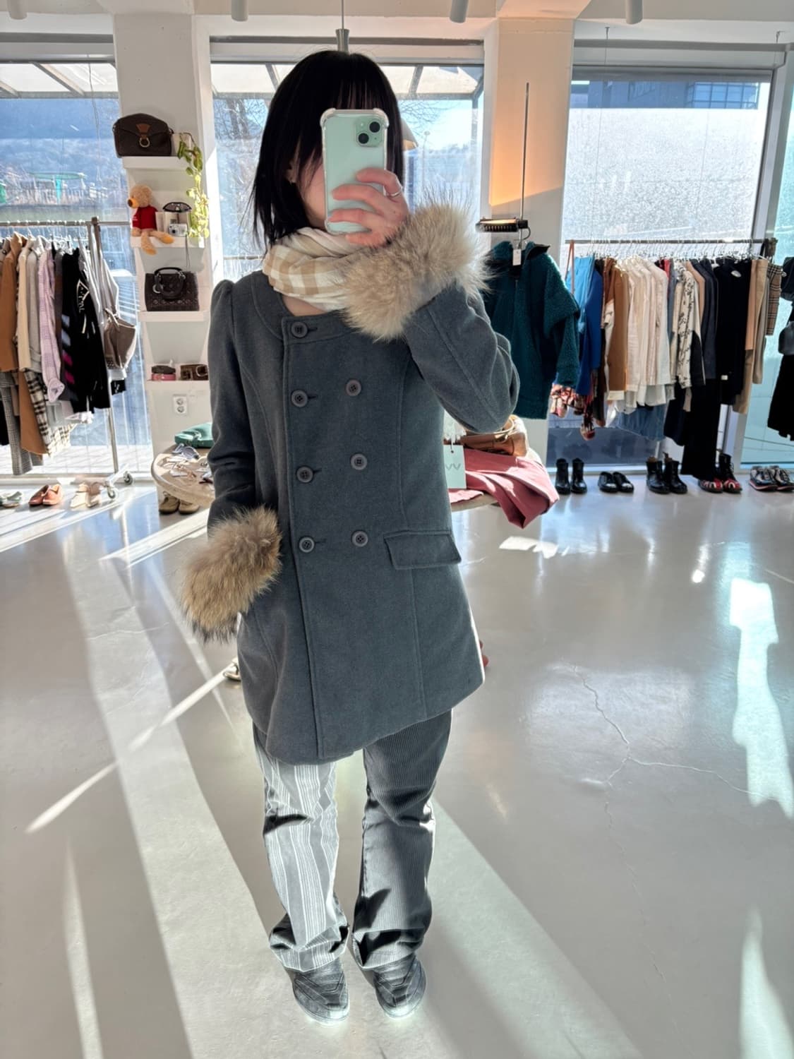 Kailani Raccoon Fur Cuffs Wool Coat 상품이미지1