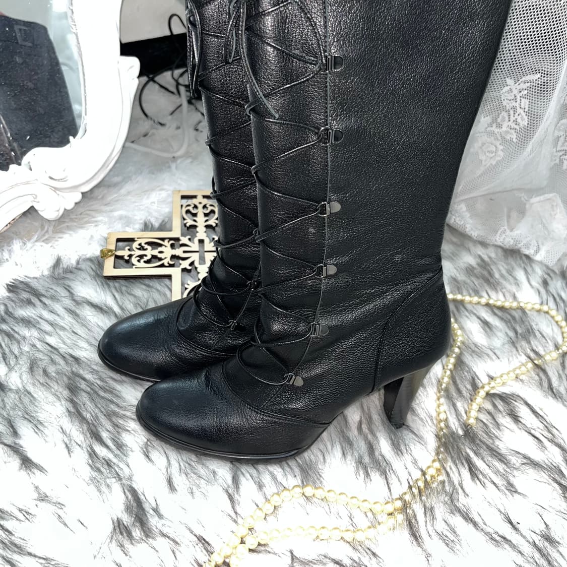 빈티지 레이스업 부츠힐 상품이미지5