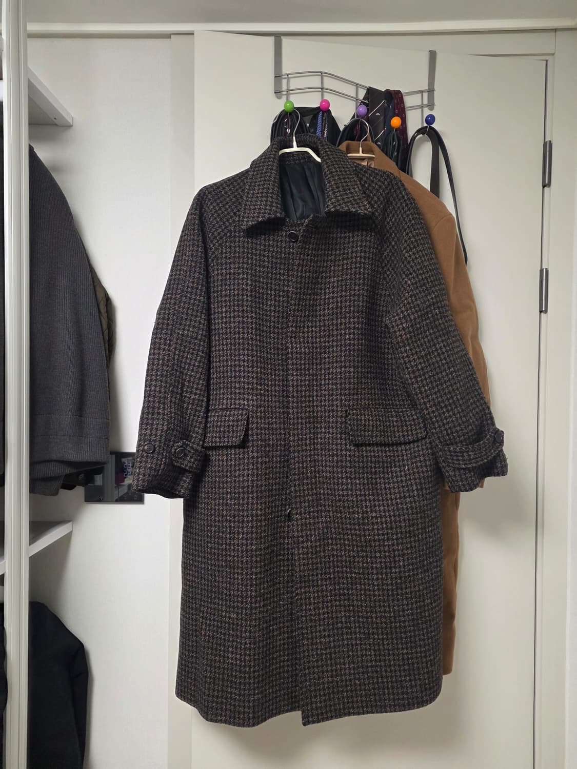 알렌느 3D 체크 울 발마칸 브라운 맥코트 상품이미지1