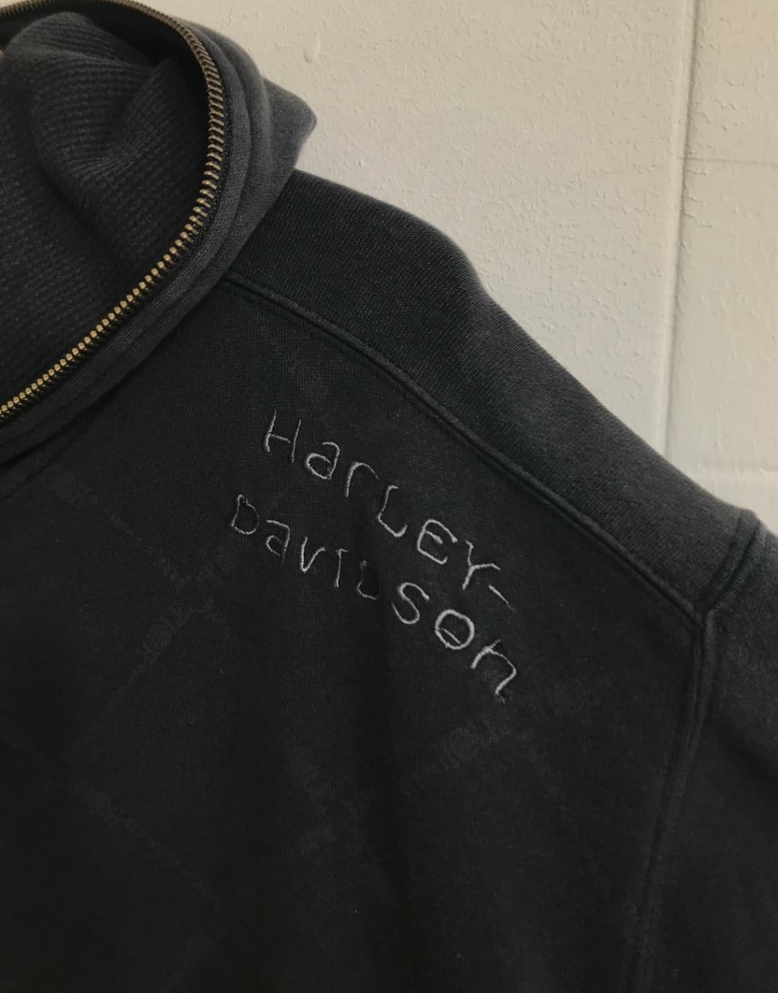 할리데이비슨 오버 사이즈 체크 자수 후드 집업 상품이미지1