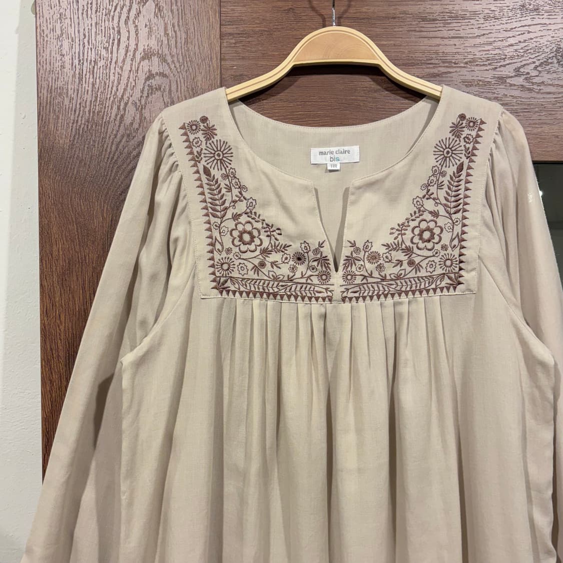 일본 빈티지 베이지 루즈핏 자수 모리걸 블라우스 상품이미지5