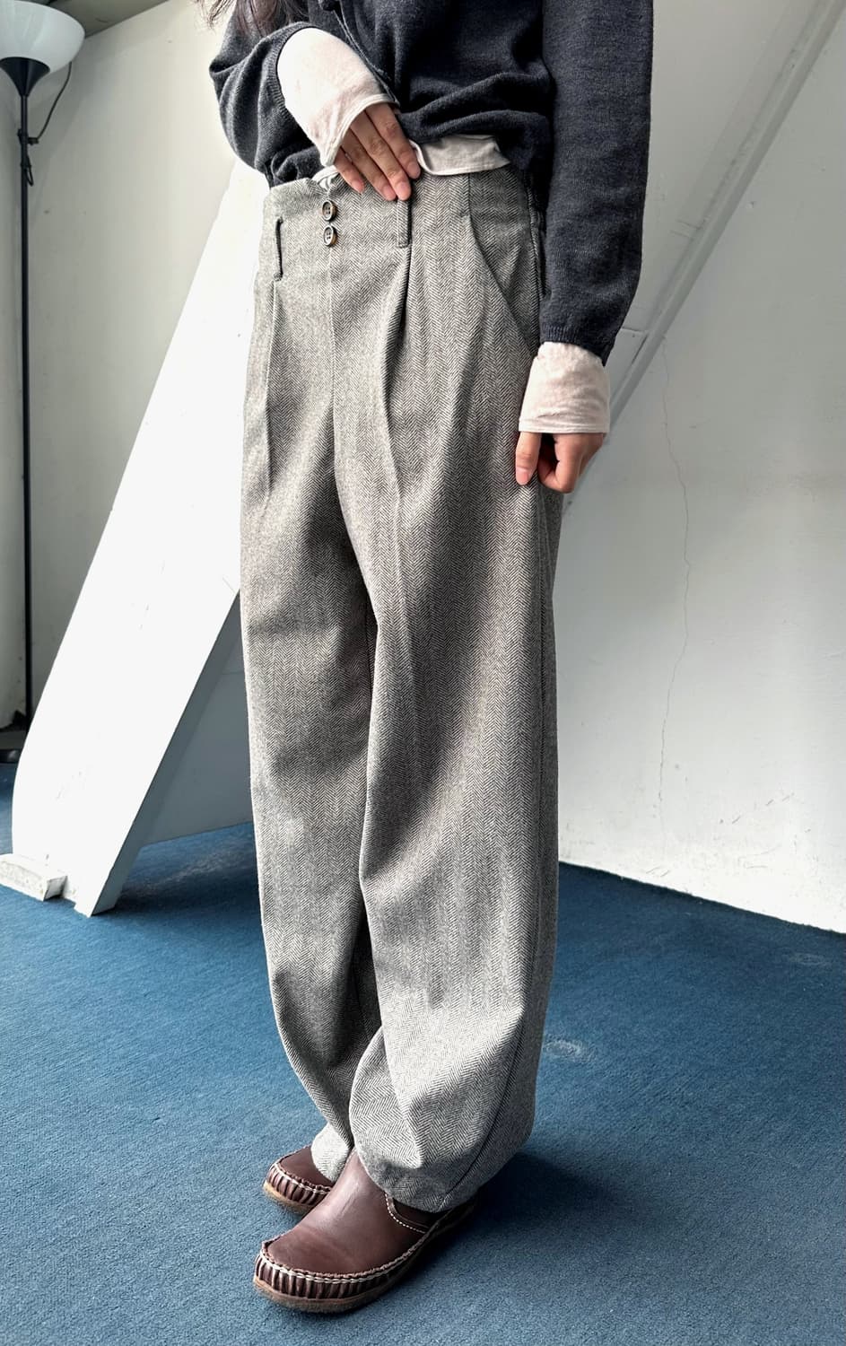 Design pattern banded wide trousers 상품이미지2