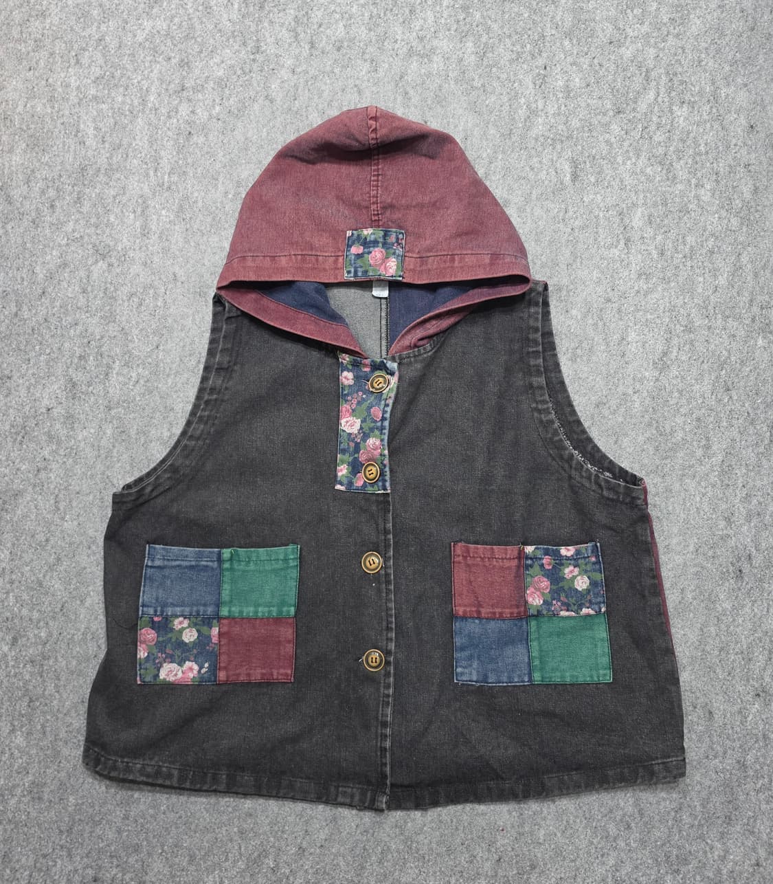 빈티지 패치워크 에스닉 감성 후드 베스트 조끼 상품이미지1