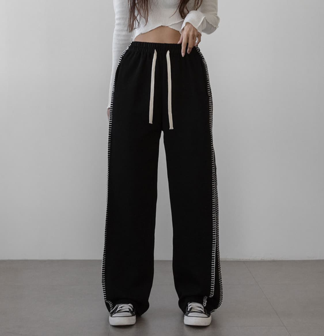 와이드 스티치 포인트 밴딩 면팬츠 상품이미지1