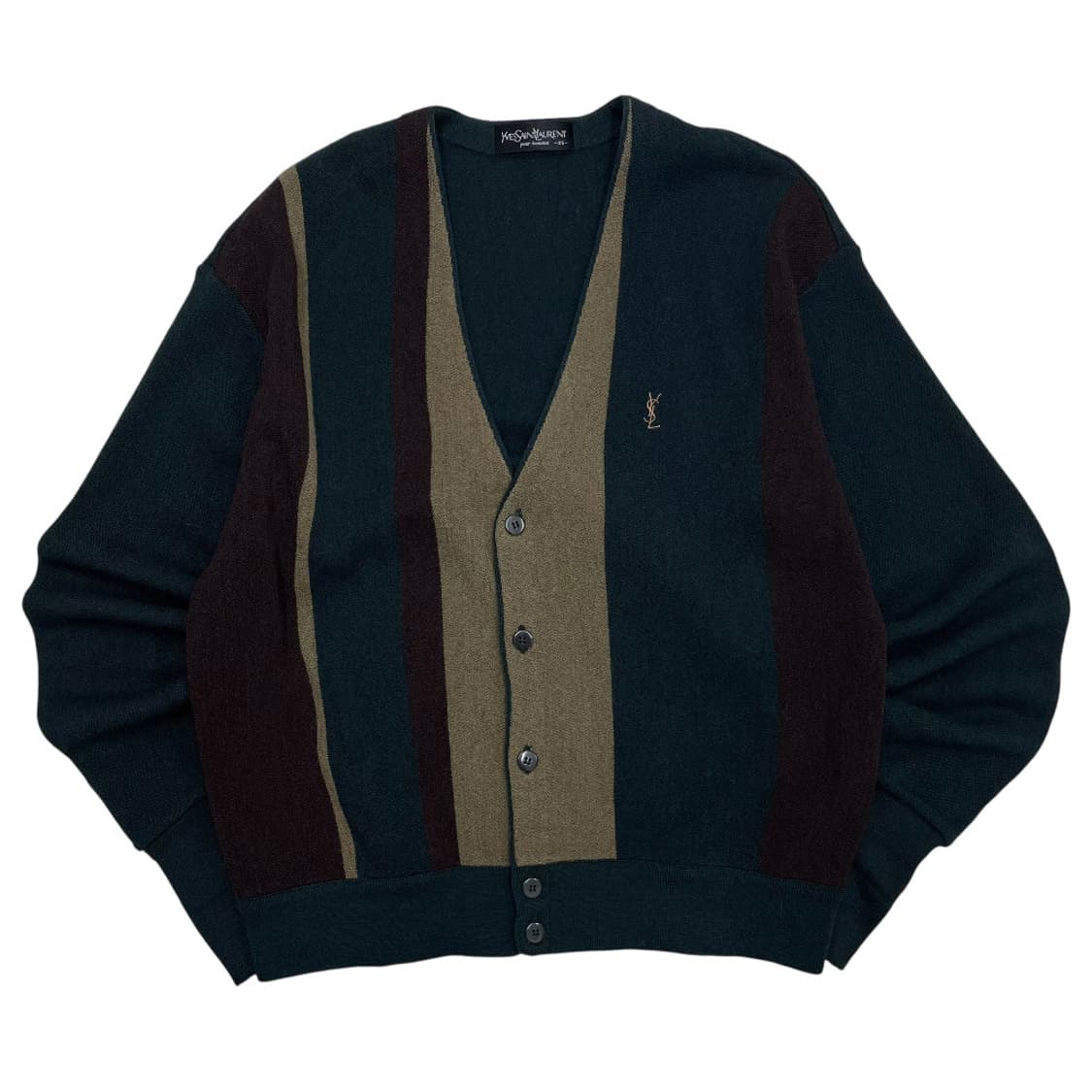 입생로랑 베이지 배색 딥그린 가디건 95 상품이미지2