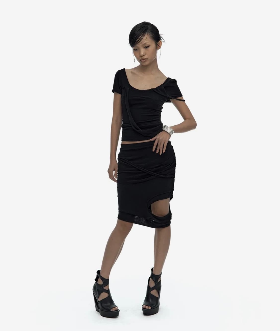카시코 Peek-a-boo Strap Skirt Black 스커트 상품이미지2
