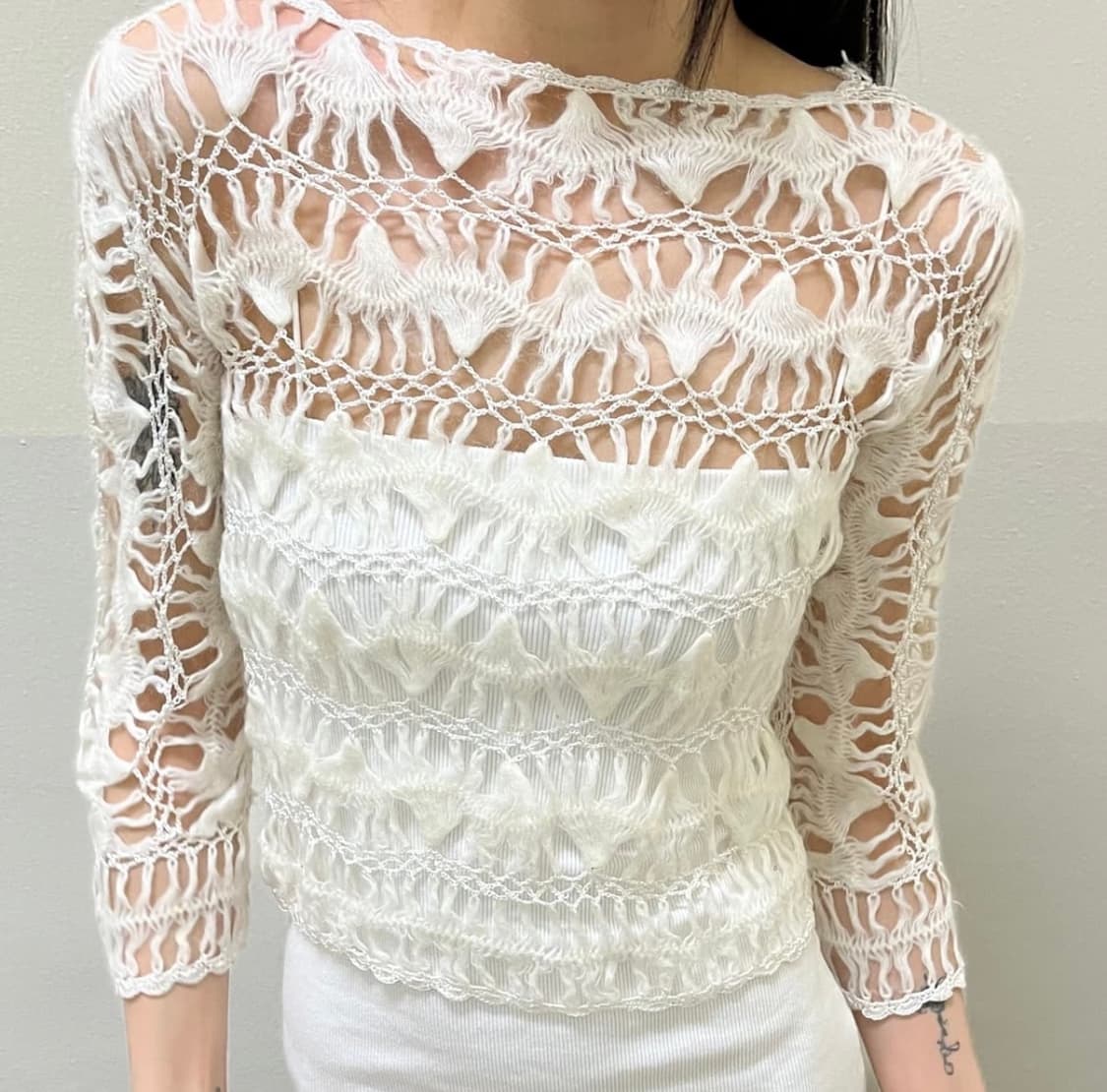 Michel Klein 그물 니트 시스루 뜨개 탑 상품이미지2