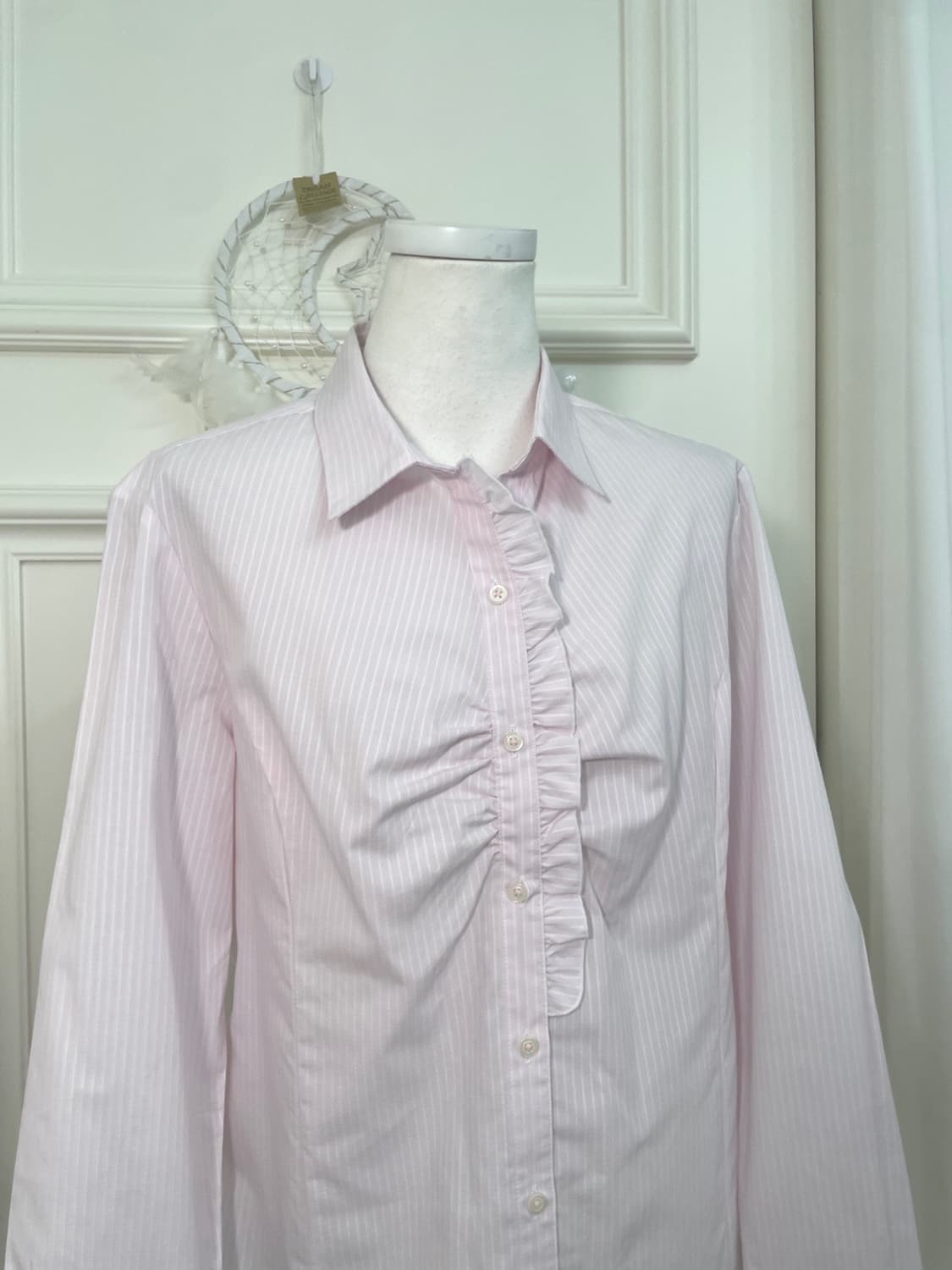 pink stripe ruffle shirring blouse 상품이미지5