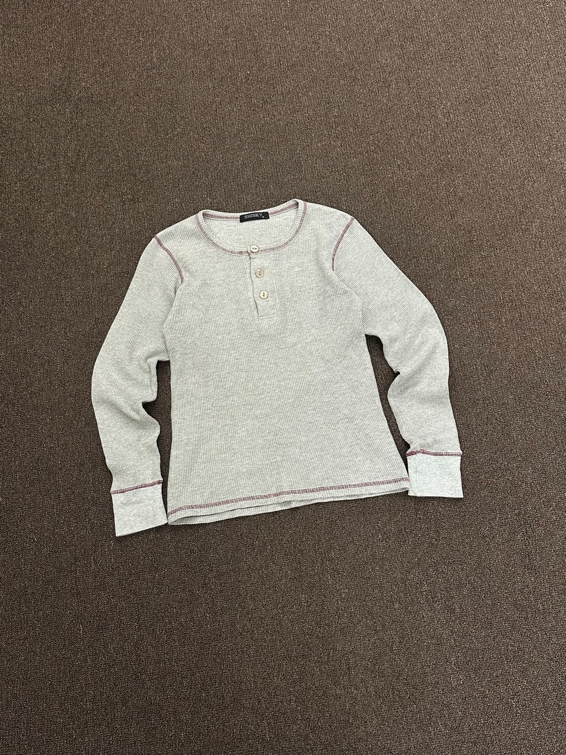 M)Japanese vintage 여성 그레이 와플 헨리넥 롱슬리브 상품이미지3