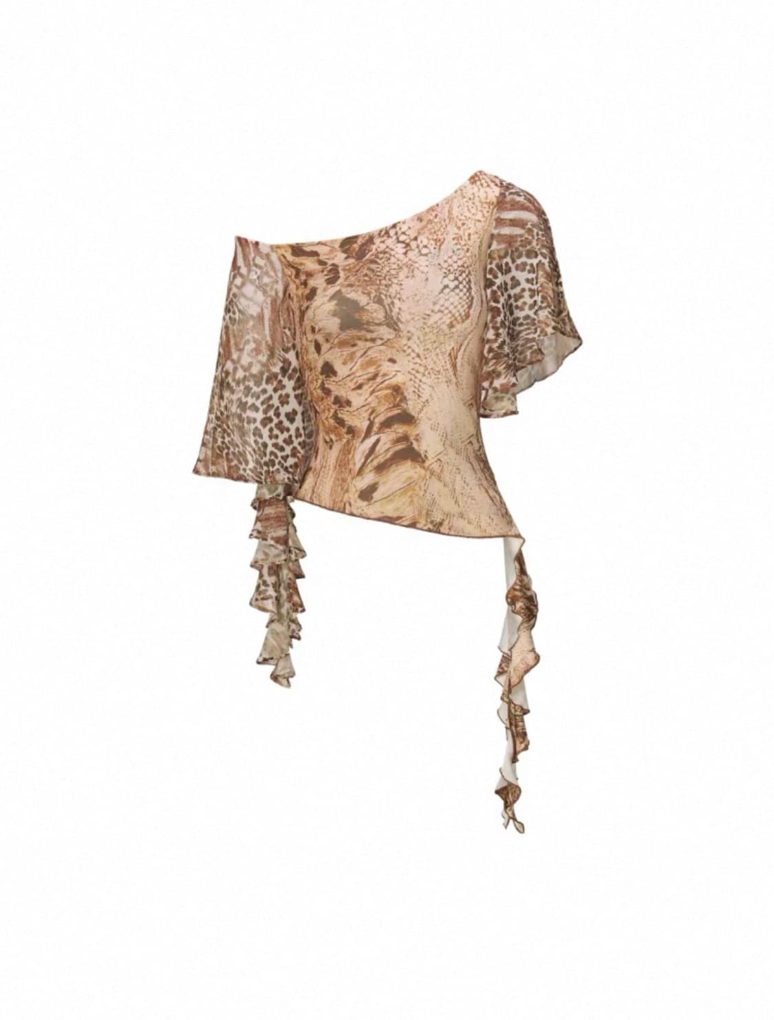 Jyosei 뱀피 호피 크로스 프릴 탑 상품이미지3