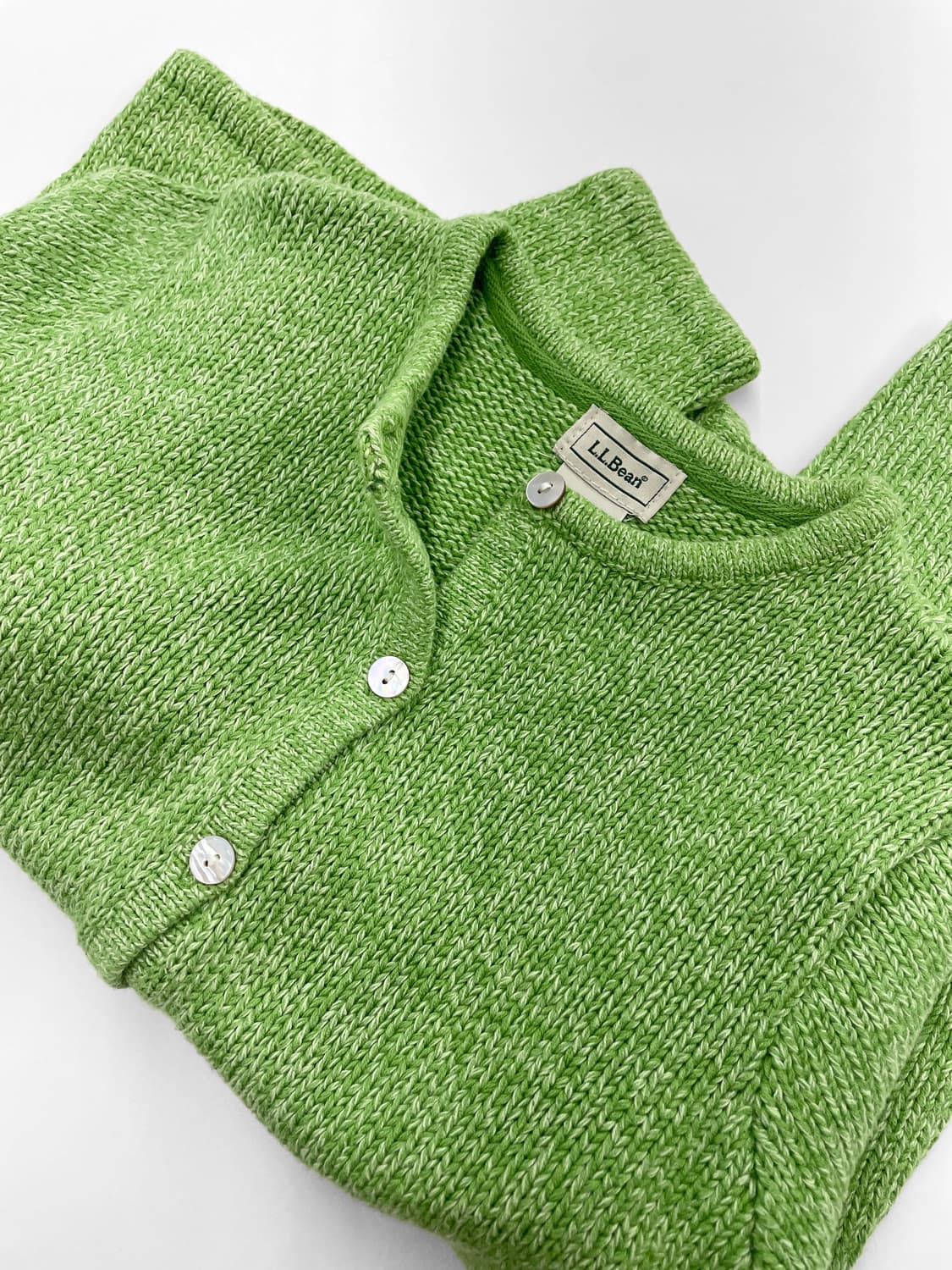 빈티지 엘엘빈 멜란지 애플 그린 코튼 니트 가디건 상품이미지1