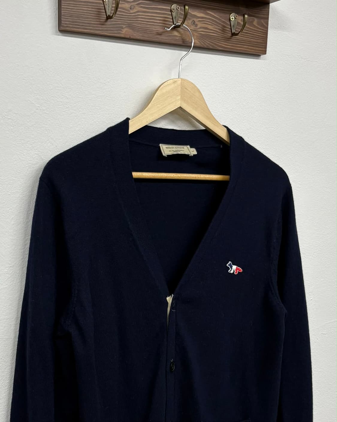 [L] 메종키츠네 트라이컬러 폭스 네이비 울 니트 가디건 상품이미지5