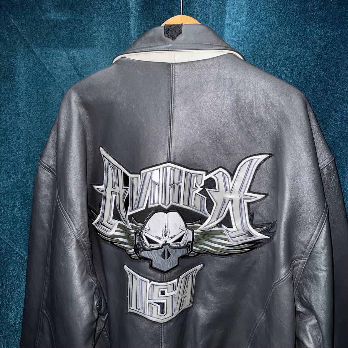 90s 아비렉스 NY 사이버 스컬 레더 바시티 자켓 (4XL)  상품이미지7
