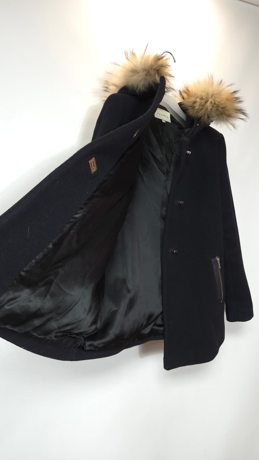 산드로 라쿤퍼 후드 양가죽 배색 울코트 36 사이즈 상품이미지8