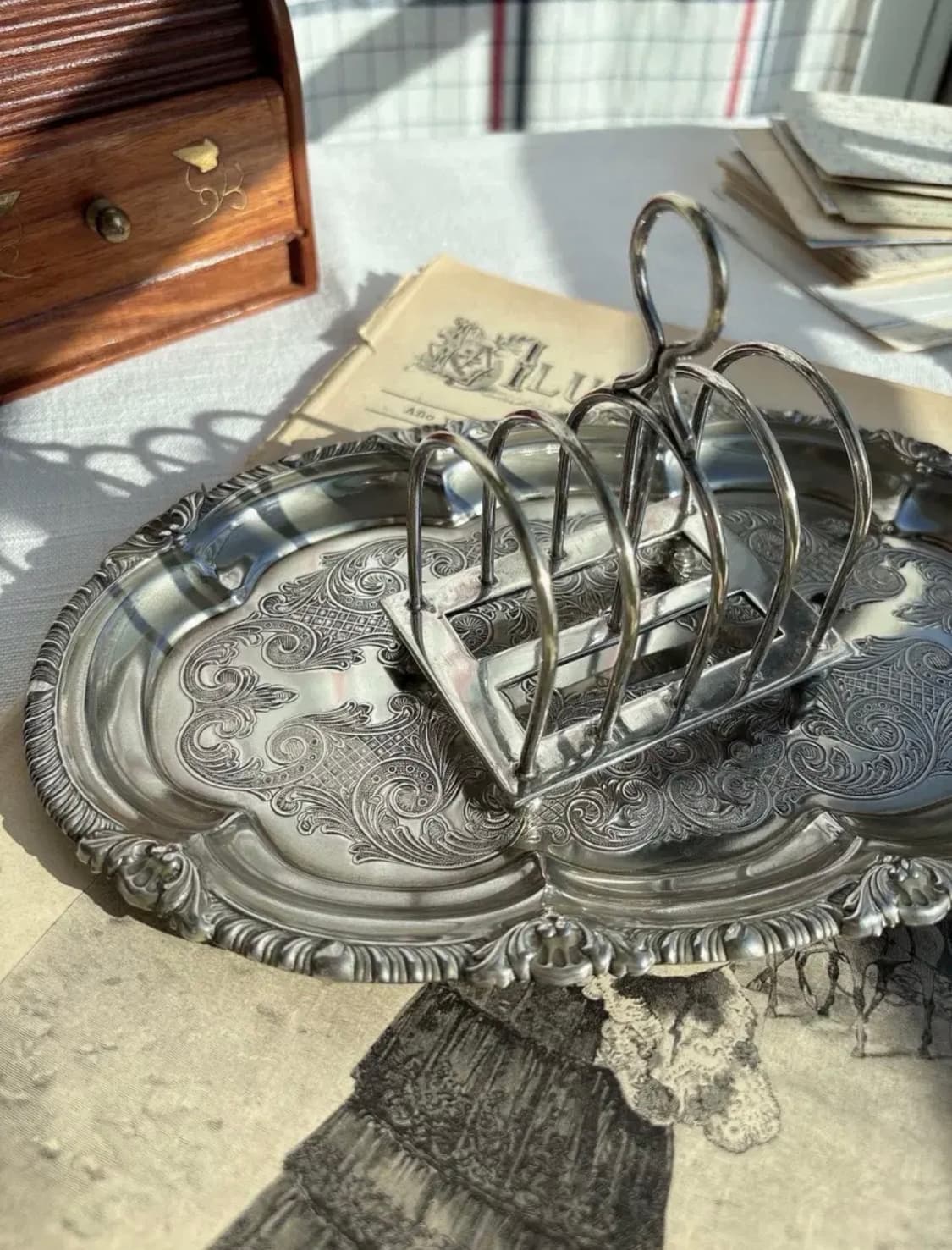 영국 앤틱 실버플레이트 풋티드 토스트랙 상품이미지1