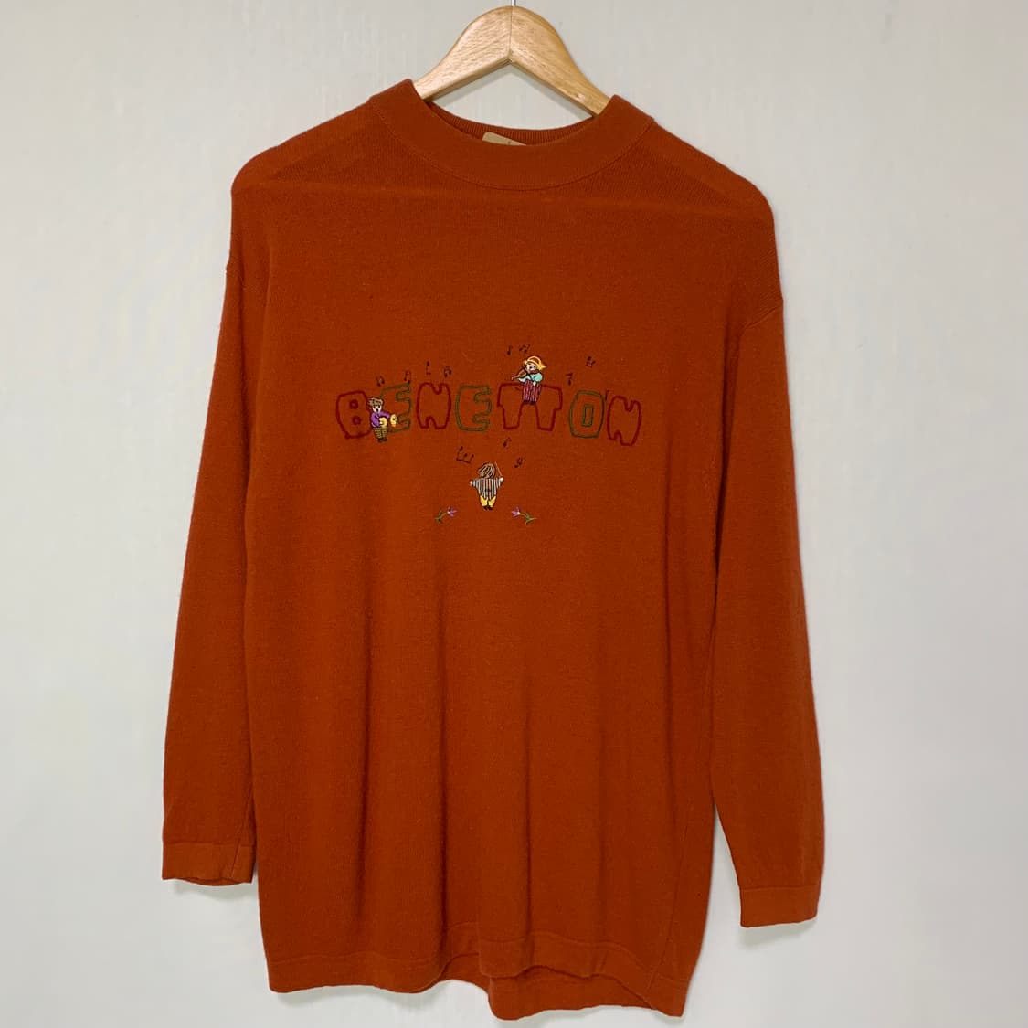 베네통 이태리 빈티지 자수 니트 오렌지 램스울 100 상품이미지2