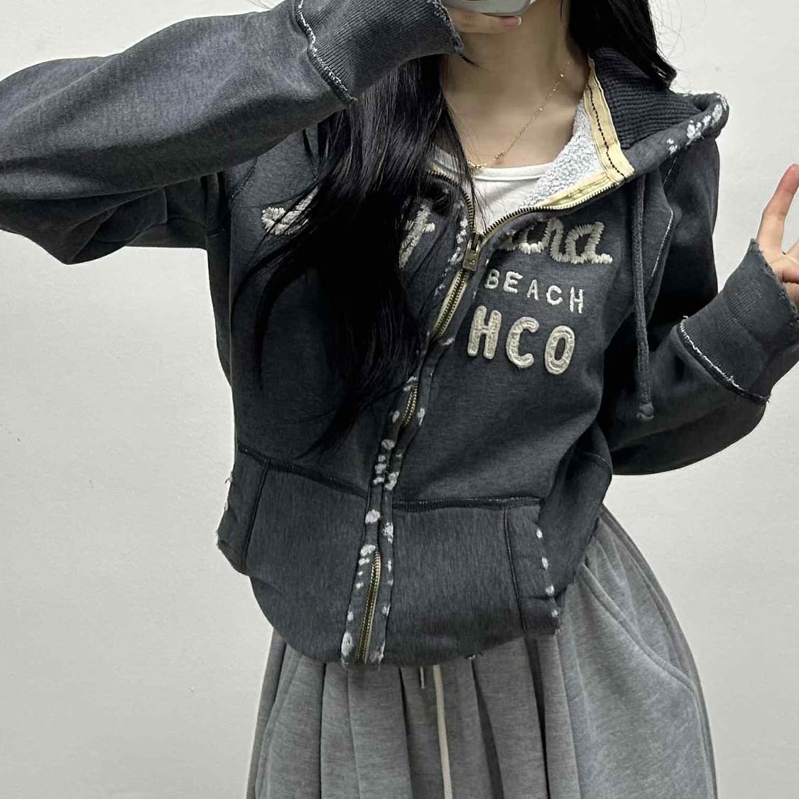 홀리스터 y2k 올드스쿨 스웻 후드집업 희귀져지(S) 상품이미지2